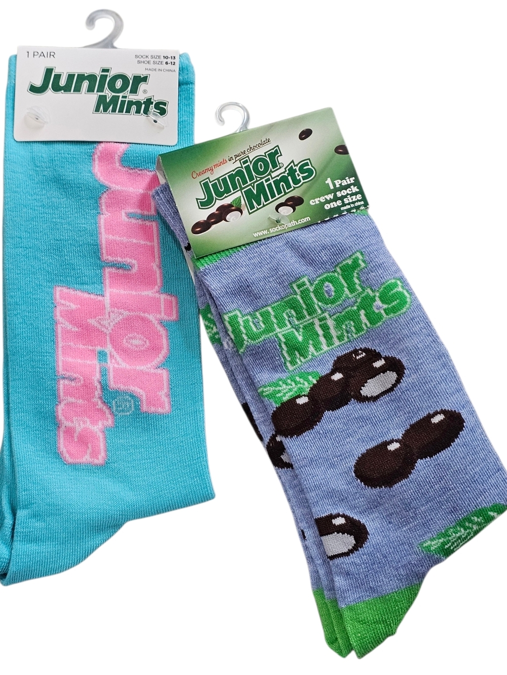 Junior Mints 2 Pair Of Novelty Men's Crew Socks - Aqua & Light Blue.